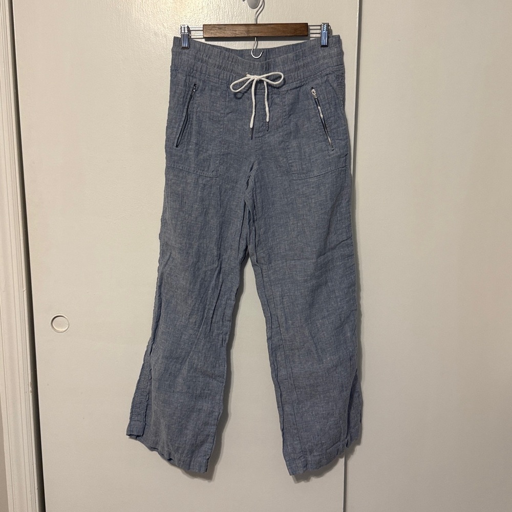 Athleta Cabo Linen Wide Leg Pants Blue - Picture 3 of 12